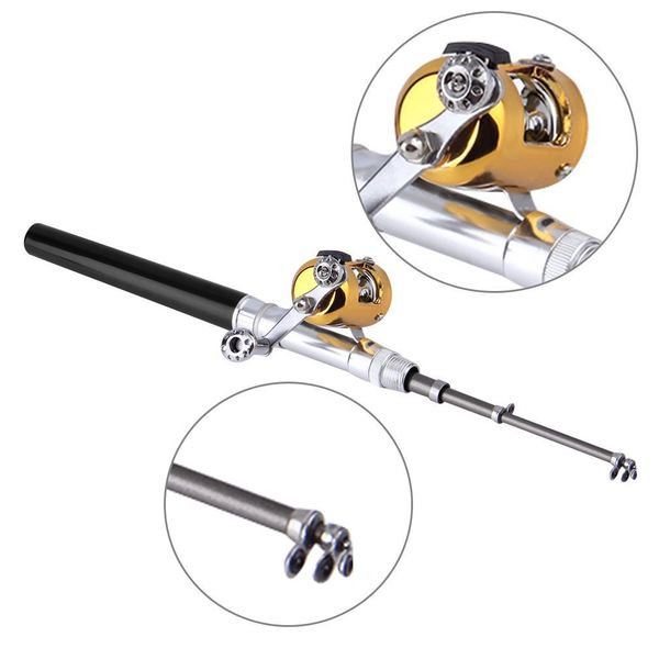 

pocket telescopic mini rod combo fishing pole aluminum alloy pen shape fishing rod combo with reel wheel drop shipping