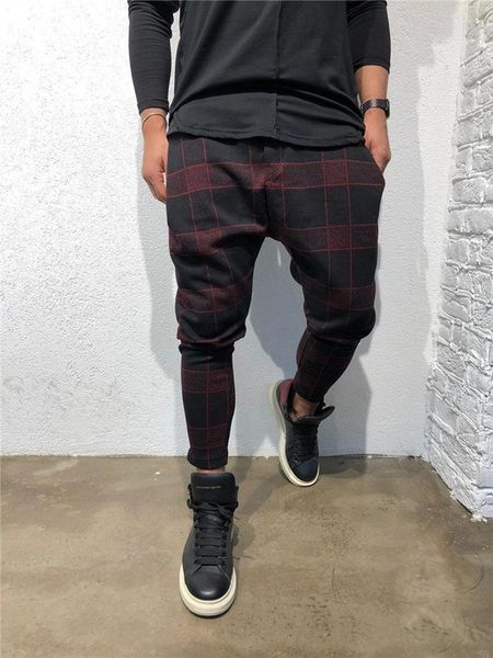 

plaid pant плед 3d цифровой печати мужские брюки спортивные дизайнерские модные длинные брюки середины талии свободные шнурок мужская clothi, Black