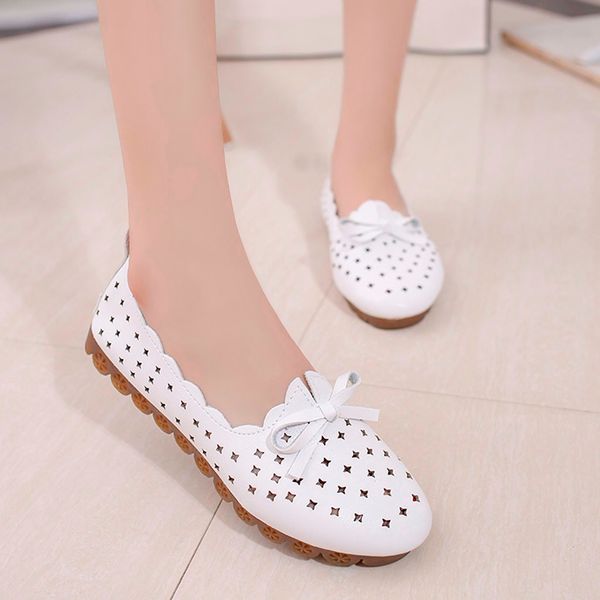 

2019 bow hole flat shoes for ladies new arrival summer lazy shoes breathable hollow flat women sneaker high quality, Black