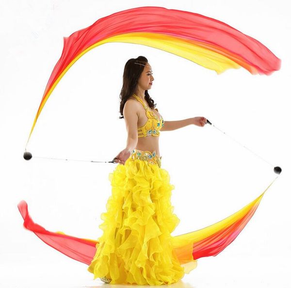 

real silk veil poi streamer thrown balls belly dancer stage performance props bellydance costume accessory ing, Black;red