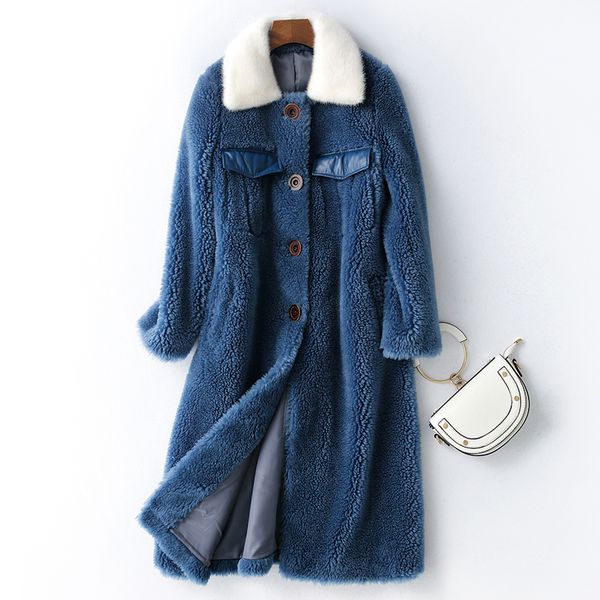 

autumn winter coat women clothes 2020 real fur coat collar wool jacket korean vintage sheep shearling women zt3494, Black