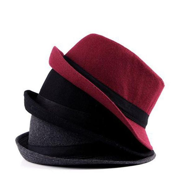 

retro hard felt women men fold wide brim billycock sag bowler jazz fedora panama casual hats (size:57cm, Blue;gray