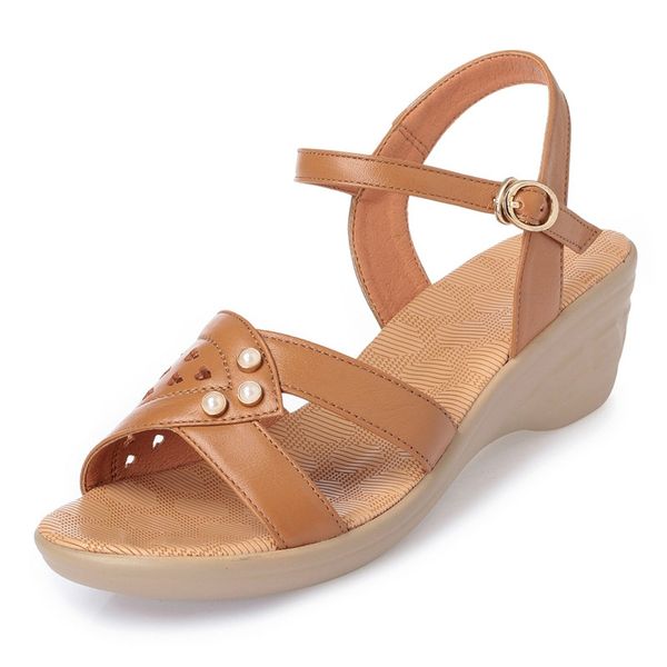

summer women's sandals genuine leather fish mouth fashion wedges heel platform open toes women sandals shoes plus size, Black