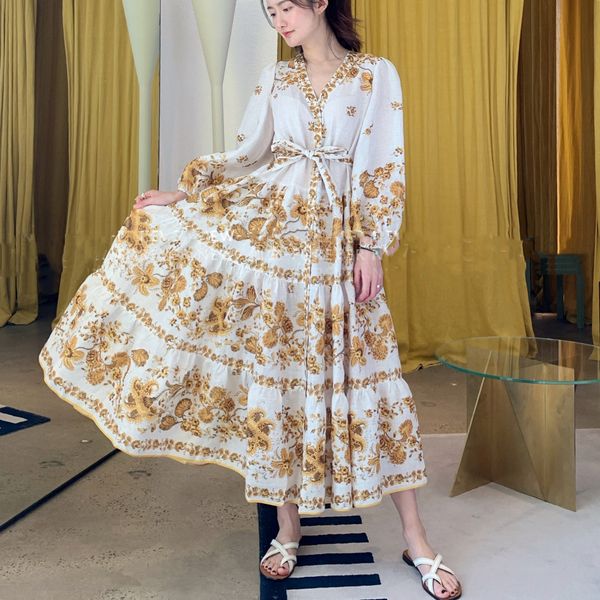 

730 2020 summer a line long sleeve dress prom fashion v neck flora print flora print mid calf brand same style xinyan, Black