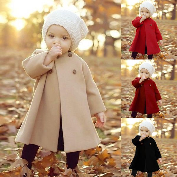 

fashion autumn winter girls kids baby outwear cloak button jacket warm coat trench coats for girl casaco infantil menina #j, Blue;gray
