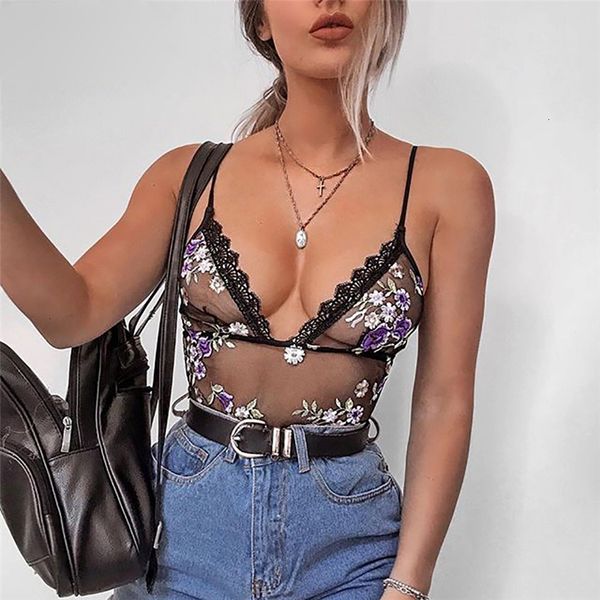 

jumpsuits for women lace bodysuit women floral embroidery bodysuit ladies white mesh bodysuit jumpsuit overalls sleepwear drop shipping, Black;white