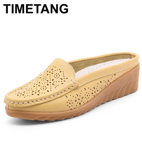 

timetang new arrival solid women sandals summer flip flops genuine leather flat sandals ladies slip on flats c189, Black