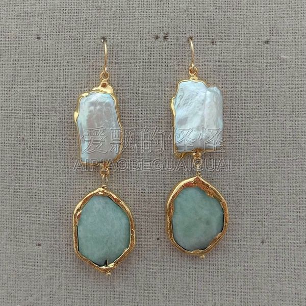 

e041520 biwa pearl ite plated hook earrings, Silver