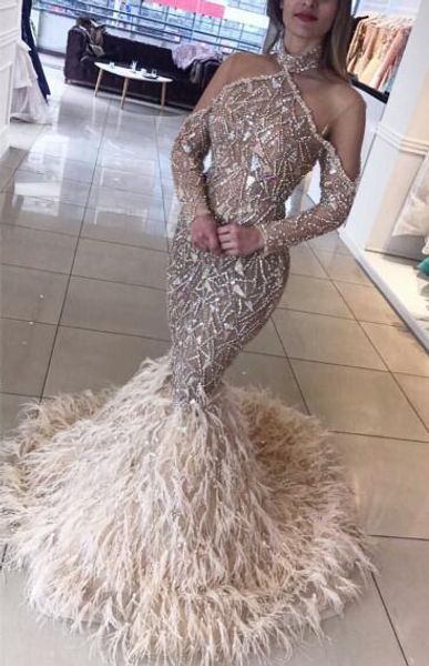 

gorgeous evening dress kardashian long dress long sleeve crystal pearls feather mermaid prom gowns zuhair murad evening party gowns, Black;red