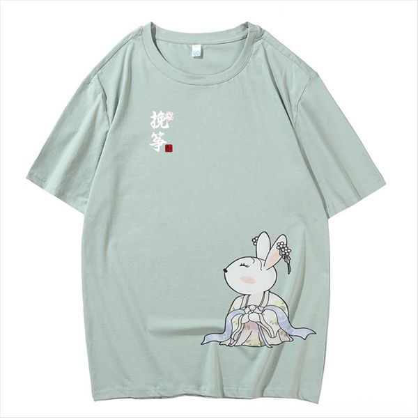 

couple t-shirt short-sleeved combed cotton material pull zheng national style painting loose trend youth t-shirt nationality students, White