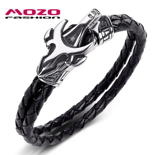 

mozo fashion 2020 new men jewelry black genuine leather bracelet stainless steel punk charm exaggeration women bracelet 536, White