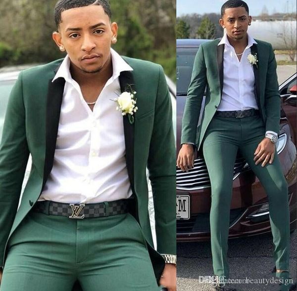 

2020 новый охотник зеленый мужские костюмы slim fit две части свадебные костюмы одна кнопка формальные свадебные смокинги на заказ, White;black