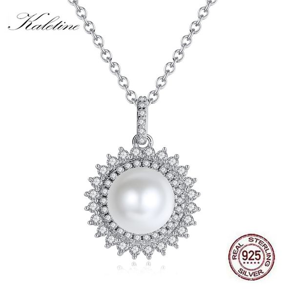 

kaletine freshwater pearl necklace for women clear zircon 925 sterling silver necklace round pearl jewelry personalized