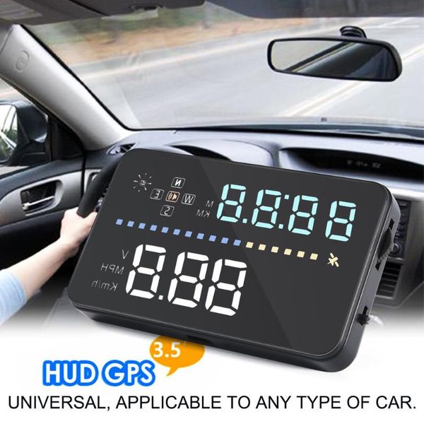 

universal 3.5" car a3 hud head up display with obd2 overspeed warning plug & play vehicle speed engine speed water temperature