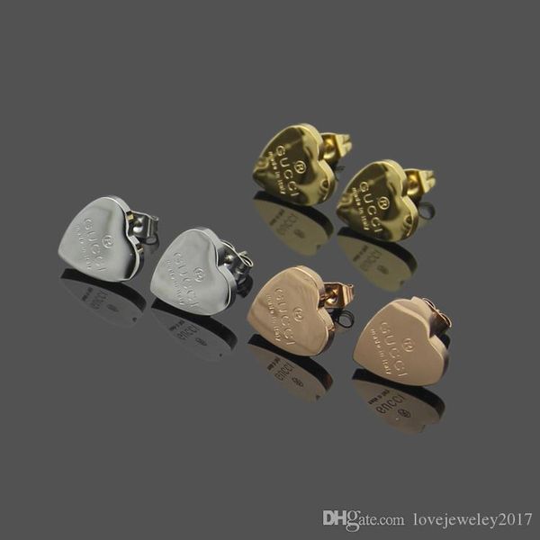 

luxury designer jewelry women earrings love earrings stainless steel silver rose gold 18k gold elagant heart stud fashion style, Golden;silver