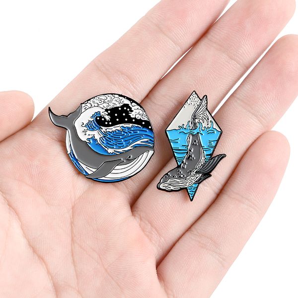 

new cute ocean dolphin whale round diamond brooch cartoon creative personality badge creative female gift student korean pins, Gray