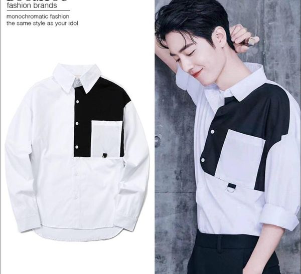 

men shirts xiao zhan same shirt 2020 korean version of the trendy handsome wild casual cotton long-sleeved clothes for men, White;black