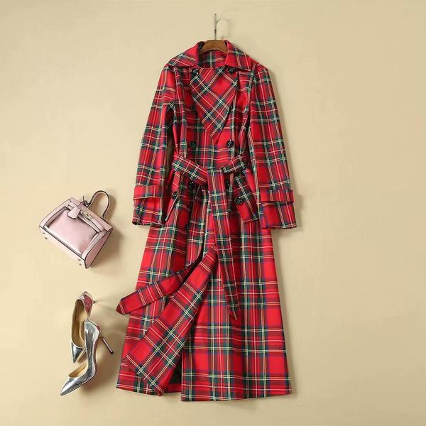 

autumn &winter long sleeve red plaid trench women's trench 190925h02, Tan;black