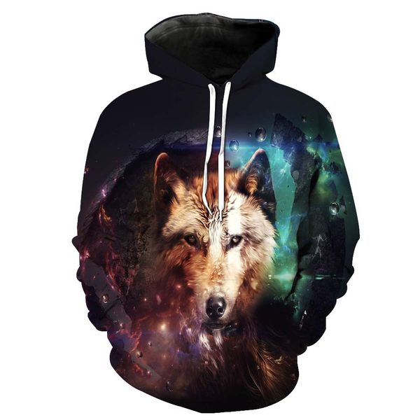 

foreign trade in europe and the united states digital wolf print hat pocket cover men's fashion hat men's clothing, Black