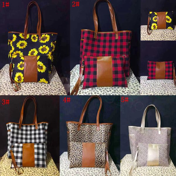 

5styles print leopard patchwork handbag with zipper wristlet purse sunflower leather handle tote buffalo plaid shouler bag 17inch ffa3315