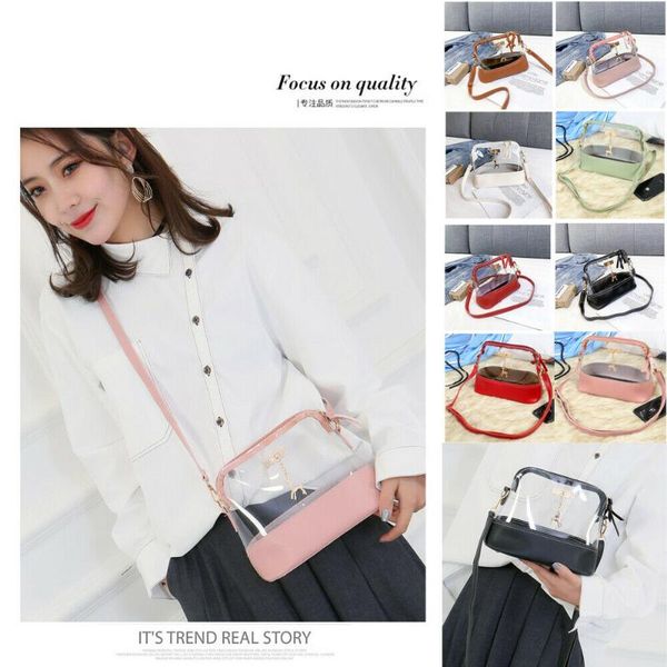 

2019 women ladies crossbody clear transparent pvc + pu leather shoulder bag tote purse handbag messenger satchel bags