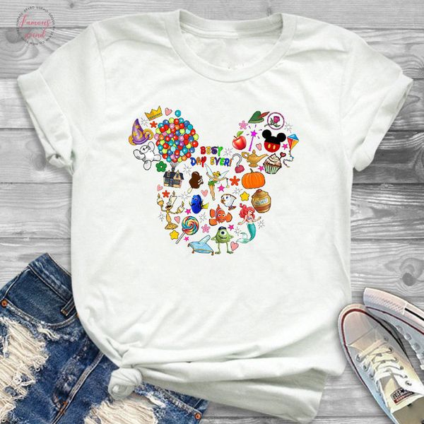 

лучший день когда-либо печатных дамы tshirt harajuku kawaii одежда микки маус уха графический тис симпатичные моды t shirt top camiseta muje, White