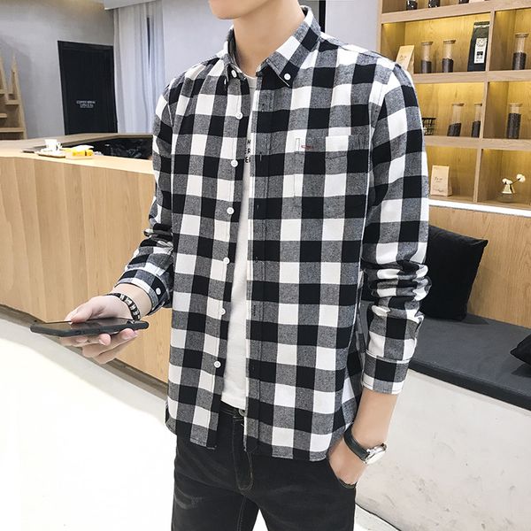 

fashion men's shirt new spring and autumn hip hop loose comfortable plaid long-sleeve shirt korean style a simple-style clothes, White;black