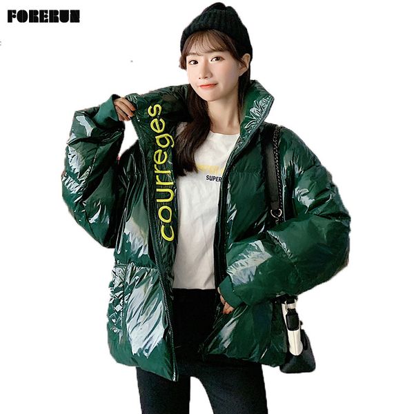 

forerun women winter oversized jassen glossy bubble jas boardwork letter snow jas water -proof random abrigos mujer invierno, Black