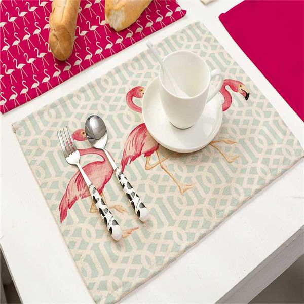 

32cm*42cm flamingo printed linen table napkins mats tablecloth kitchen towels wedding christmas home decoration supplies