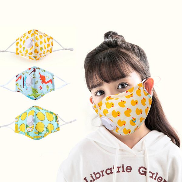 Cotton Yellow duck Dinosaur Designer Face Mask Maschere per bambini Maschere per il viso con filtro a carbone attivo Valvola di sfiato PM2.5 Maschera protettiva antipolvere