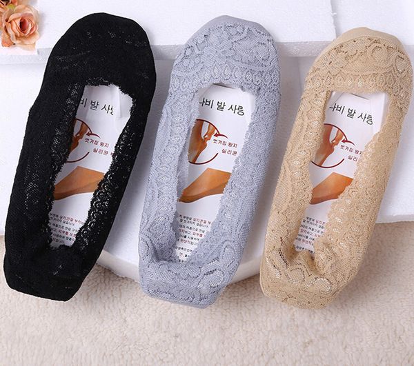 

women cotton lace socks antiskid invisible liner socks low cut boat, Black;white