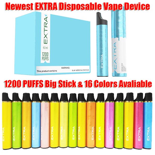 

Новый боб (стойка) EXTRA Одноразовых Vape устройства Pen Pod 16 цветов имеющихся 1200 затяжек 650mAh 16350 Батареи с кодом безопасности Наклейкой