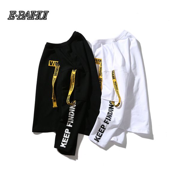 

e-baihui t-shirt men 3d shirt printing letter ribbon harajuku cotton long sleeve punk t shirt fashion casual tees gp6701, White;black