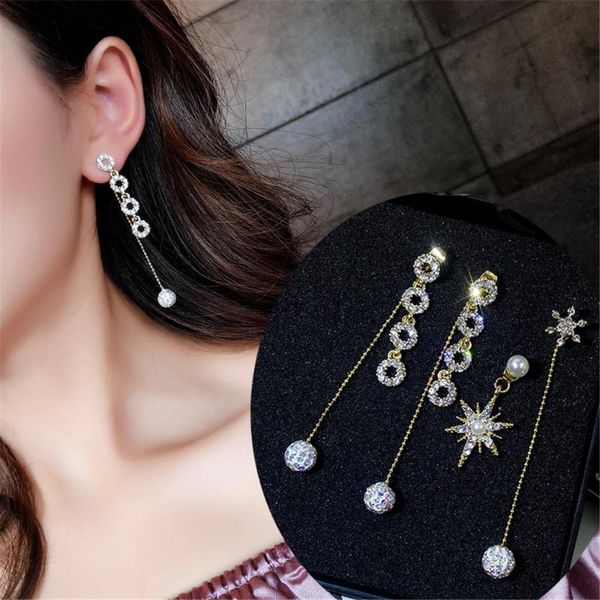 

sexemara crystal classic water drop women dangle earrings asymmetric geometric circles earrings for women drop gift, Silver