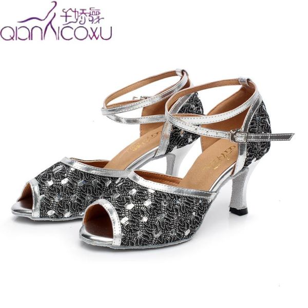 

elegant fashion jazz salsa ballroom latin dance shoes for dancing women plus size chinese heel shiny open toe 6215 pumps