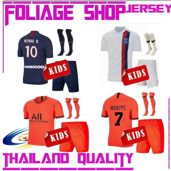 

2019 2020 pari kid kit occer jer ey 19 20 p g mbappe home away verratti cavani di maria maillot de foot child urvetement p g kid kit, Black;red