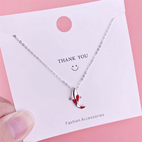 

925 sterling silver koi fish pendant necklace silver clavicle chain for women girls choker necklaces good luck gifts