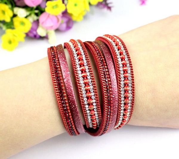 

bohemian style new long beach chain with drilled magnet button bracelet, Black