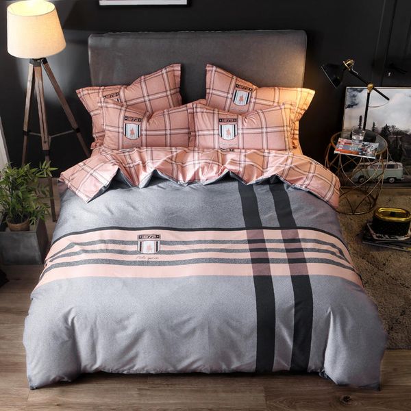 All Cotton Bedding Set Sanding Bed Set Queen King Size Bed Sheet Luxury Tricolor Stripes Duvet Cover Grey Linen California King Duvet Cover Quality
