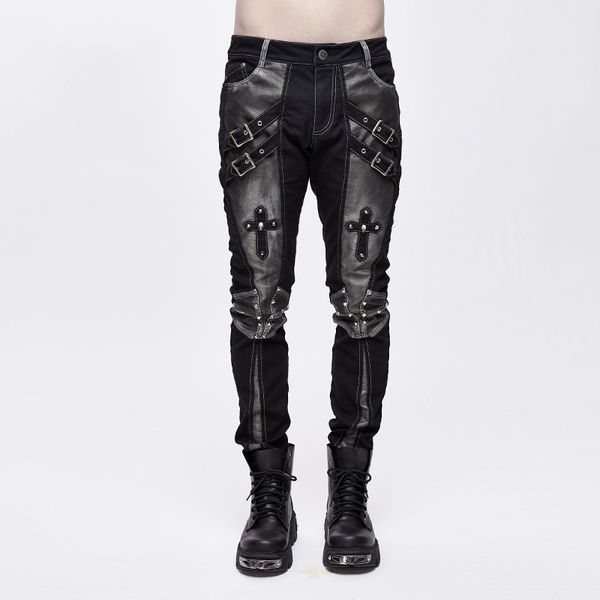 

devil fashion punk men's studded leather patchwork pocket retro halloween casual pants cargo pants men, Black