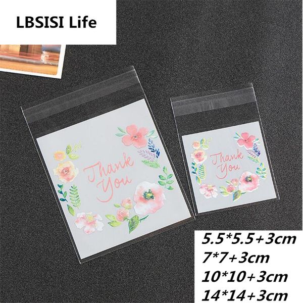 

lbsisi life 100pcs thank you candy cookie bags wedding birthday party craft self-adhesive plastic biscuit packaging gift bag