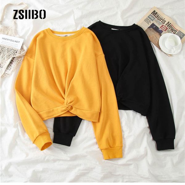 

autumn women's short sweatshirt chic new korea ins harajuku thin solid simple set of long-sleeved casual ins women sweatshirt, Black