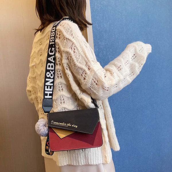 

women bag patchwork simple with letter print 2019 new contrast color shoulder bag simple messenger small square 30h