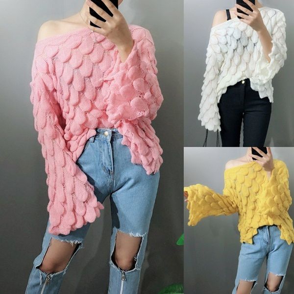 

sweater women autumn winter long sleeve feather knit slash neck off-shoulder female sweater pull femme sueter mujer invierno, White;black