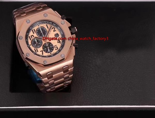 

7 style elling watch 42mm offshore 26470o 26470or.oo.1000or.01 18k rose gold vk quartz chronograph workin mens watches, Slivery;brown