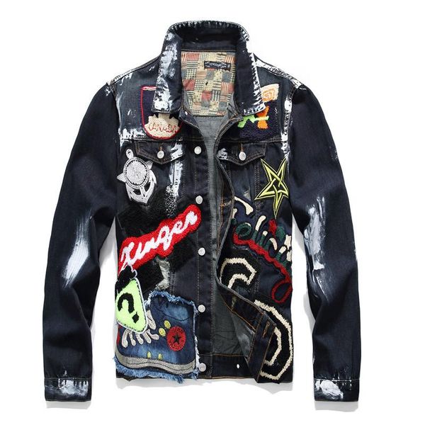 

19ss autumn and winter clothing new fashion scraped pu stitching jacket zipper hooded slim denim jacket plus size m-4xl, Black;brown
