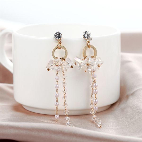 

длинные жемчужные серьги круглые серьги-капли корейский стиль ювелирные изделия серьги с кисточками для свадьбы элегантные brincos девушки, Silver