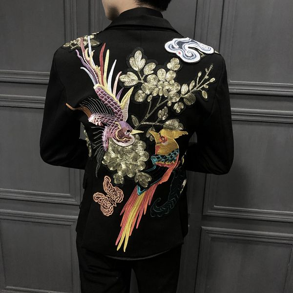 

blazers masculino blazers single western embroidered suit designer man man's suit self-cultivation trend embroidery, White;black