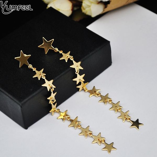 

yumfeel new statement 13cm long star design fashion tassel stud earrings for party wedding earring women christmas gifts, Golden;silver