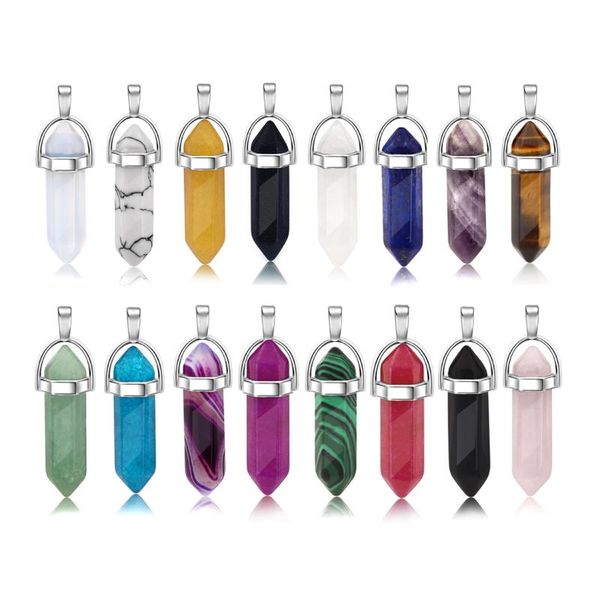 

new natural stone crystal pillar charm for jewelry making findings diy pendants necklaces key chain 16 color, Bronze;silver